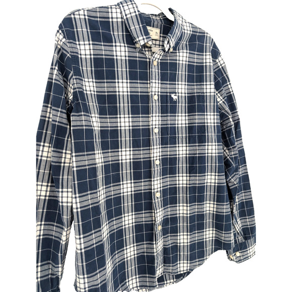 VTG Y2K Abercrombie & Fitch Mens Blue Plaid Moose Preppy Button Down Shirt XL - Picture 3 of 7